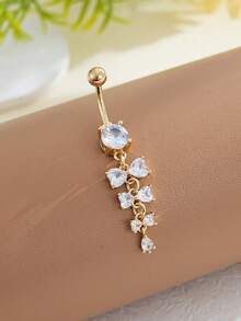 1件铜锆石双心蝴蝶肚脐环，不锈钢材质，适合日常佩戴 - 心蝴蝶結 - 查看 3