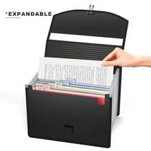 Carpeta expandible de archivos con asa organizador de archivos de acordeón con 13 bolsillos organizador portátil de documentos caja de archivos organizador de archivos para hogar escuela - NEGRO MATE - Ver 3