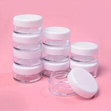 5pcs Transparent Plastic Cosmetic Jars With Purple/White Lids, Suitable For Creams, Lotions, Beads, Eyeshadows, Samples Travel Containers - Multicolor - View 3