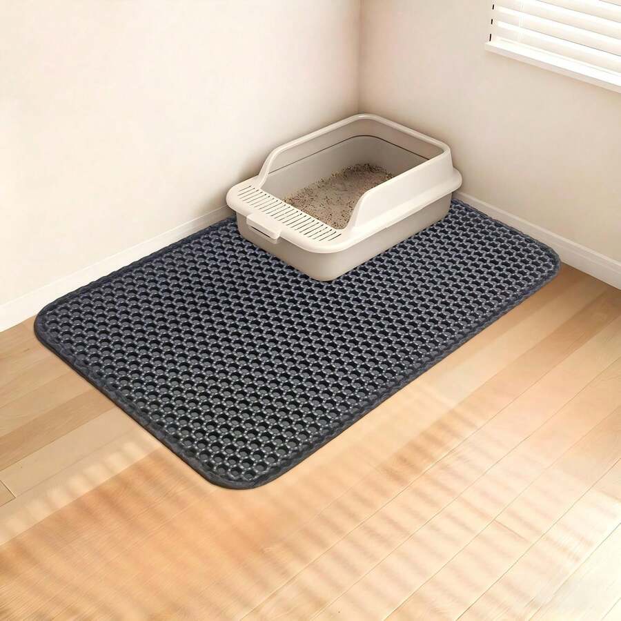 双层防水猫砂垫,适用于小型/中型/大型猫砂盆,可水洗猫砂清洁垫,猫咪用品,猫窝,猫窝,狗狗喂食垫,尿垫,睡眠垫 - 黑色 - 查看 1