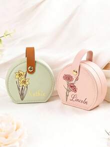 Personalized Travel Jewelry Box, Leather Jewelry Storage Case For Earrings, Rings, Necklaces, Suitable As Bridesmaid Gift, Mother's Day Gift, Beach Vacation Jewelry Box, Single Party Gift, Women Gift - Multicolor - View 3