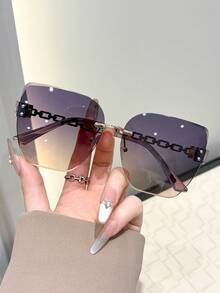 Visivana 1pc Frameless Vintage Plastic Sunglasses, Retro Slim Frame Eyewear For Street Style & Daily Outfits Elegent Modern - 1pc Transparent Purple Foot Purple Yellow Tablet - View 3