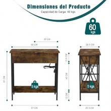 ARREDAMENTI Mesa Auxiliar con Puertos USB y Tomacorrientes Mesa Auxiliar Abatible con Estación De Carga Mesita de Noche con Estante de Almacenamiento para Sala de Estar Dormitorio y Oficina Vintage - como en la imagen - Ver 3