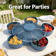 Divided Spin & Snack Serving Tray, Upgrade 5-Compartment Rotating Party Platter, Rotating Snack Box Container With Lid For Snacks, Dips & Party Appetizers, For Picnic,Travel And Kitchen - View 9