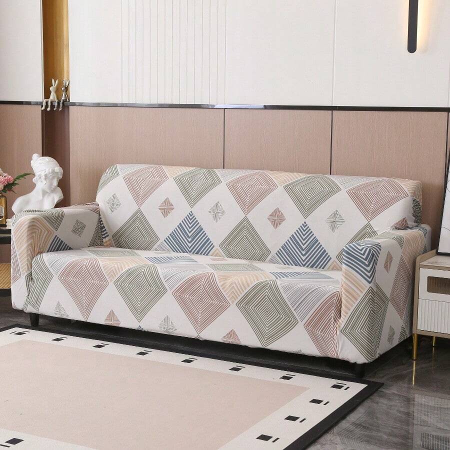 1件轻奢杏色菱形条纹沙发套，优雅大气，防滑耐磨，可拆卸水洗，时尚家居之选。 - 杏色 - 查看 1