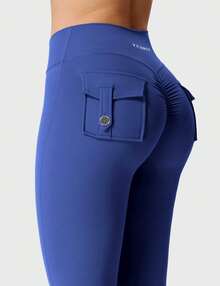 YEOREO Workout Leggings With Pockets For Women V Cross Waist Scrunch Charm Leggings No Front Seam Gym Yoga Pants  Summer Leggings For Women - 克萊因藍 - 查看 8