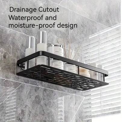 1 Giá đựng đồ dùng phòng tắm gắn tường chống gỉ với giác hút - Giá đựng đồ dùng phòng tắm treo tường chắc chắn với móc treo khăn, giá để đồ tiết kiệm không gian trong phòng tắm để đựng dầu gội, xà phòng và phụ kiện.