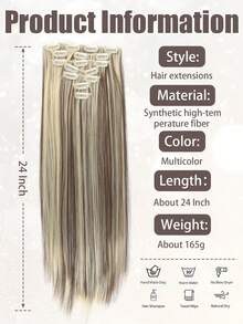 18-32 Inch Clip-In Hair Extensions 7pcs Set Black & Gold With Lowlights, Synthetic Fiber, Suitable For Women And Girls For Party And Daily Use - 彩色 - 查看 4