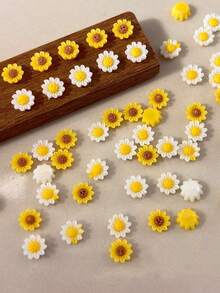 20-100个3D向日葵和雏菊美甲装饰品，可爱树脂花朵美甲装饰，黄色花卉美甲配件，女士DIY美甲用品 - 彩色 - 查看 8