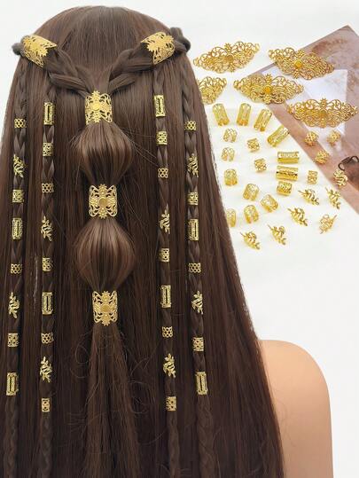 45 chiếc vòng tóc rỗng - Vòng tóc hợp kim cỡ lớn có thể điều chỉnh, trang sức nghệ thuật phong cách Boho dành cho tóc tết và tóc dreadlocks của bé trai và bé gái.