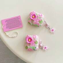 Flower 1pc 3D Floral Printed Earphone Case, Girly Spring Inspired Design, Compatible With Apple 1/2/3/Pro/Pro2/4/Pro3, Includes Flower Decor Accessory - Pink - View 2