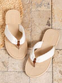 女士时尚优雅经典防滑户外沙滩人字拖，夏秋冬皆宜的礼物 - 白色 - 查看 2
