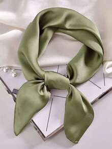 1 pieza Pañuelo de mujer de unicolor, bufanda lisa de moda, diadema versátil, cinturón, correa para bolso, pañuelo de cuello multifuncional, playa, vacaciones - Verde Oliva - Ver 1