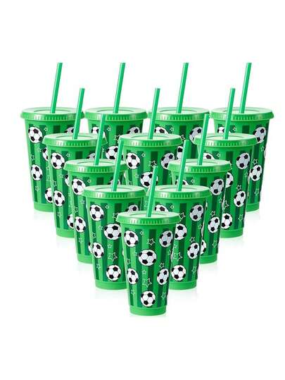 1 pieza Vaso de plástico verde con tema de fútbol, artículo de caliente, impresión por transferencia de calor, capacidad de 710ml, vaso para té/café, vaso con pajita de fútbol, vaso de plástico verde de fútbol, vaso para fiesta, vaso decorativo de fútbol de la Copa Mundial, suministros para fiestas