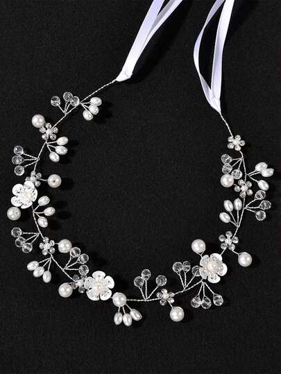 1个手工可爱花朵珍珠发箍，表演者装饰发饰，婚礼发饰，学校派对道具，公主主题公园拍照配饰，舞台服装装饰，百搭时尚女孩发夹