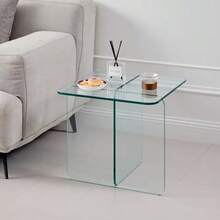 Tempered Clear Bent Glass SideTable, Transparent End Table, Sofa Table - White - View 1