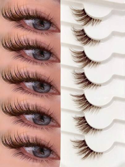  Rikuaild 7 Pairs Brown Half Eye Style Lashes Tail Elongated Eyelashes Cat Eye Fox Eye Lashes, Elongated Outer Corner Eyelashes, Delicate Strip Lashes For Daily Reusable Use False Eyelashes, Long Soft 3d Faux Mink Lash Extension Makeup Strip Lashes, False Eyelashes ,Lashes,Fake Lashes