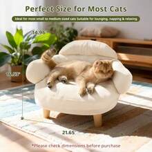 Sofá para gatos con funda de terciopelo de algodón extraíble patas de madera de pino maciza para gatos y perros pequeños color - Blanco - Ver 4