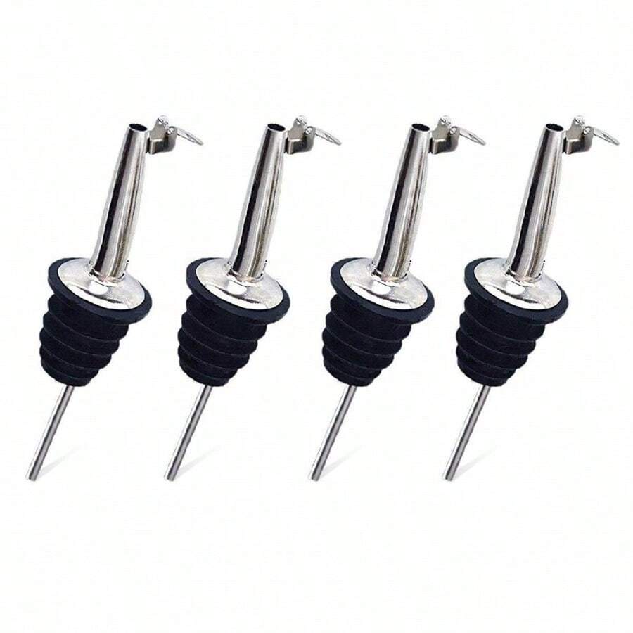 Bottle Pourer Set (4-Piece) - "Genie" Pourers - Ideal For Measuring Spirits, Oils, And Vinegars - Fits Standard Bottles - Black - View 1
