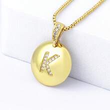 1pc 18k Gold Plated Copper Necklace With White Zirconia & Fish 26 Letter Pendant, Luxury Minimalist Jewelry Gift For Women - Gold - View 20