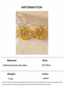 一对手工波西米亚风仿水晶和串珠耳环，小巧几何圆形耳环，时尚首饰，适合情人节、母亲节、婚礼、送给朋友和爱人的礼物（手工串珠的颜色、数量和位置随机） - 黃色 - 查看 6