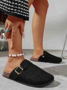 1 Pair Solid Color Casual PU Leather Strap Sandals, Suitable For Home, Vacation, All Seasons - Black - View 6