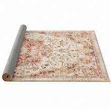 SONGMICS HOME Alfombra, Alfombra Antideslizante 153 x 214 cm para Dormitorio, Estilo Vintage, Lavable a Máquina, Beige Capuchino - Café ligero con leche - Ver 6