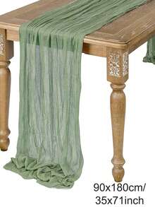 1pc Bohemian Style Polyester Cheesecloth Table Runner, Solid Color Tablecloth, Wedding Table Runner, Holiday Tabletop Decor Fabric Runner, Rustic Transparent Table Runner Suitable For Wedding Party Decoration - Light Green - View 6