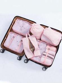 7pcs/Set Travel Packing Cubes, Large Capacity Zipper Organizer Bags, Hand-Held Travel Tote, Storage Bags, Mesh Bags, Cosmetic Pouch, Shoe Bag, Bottle Cover, Drawstring Bags, Regular Pouches, Luggage Bag, Underwear Organizer, Hospital Bag, Shirt, Underwear, Clothes, Cosmetics, Toiletries, Toothbrush And Toothpaste Waterproof Toiletry Kit,Boho Vibes Back To School Supplies B8WH - Hồng - Xem 3