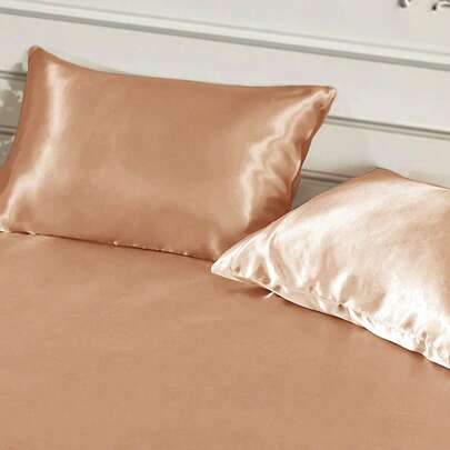 2件装奢华丝滑缎面枕套，柔软透气，抗皱，亲肤护发，提升睡眠质量，珊瑚橙色，通过Oeko-Tex认证