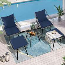 3 Pieces Of Outdoor Vine -Edited Furniture Sets, All -Weather Rattan Chair Chat Combinations, With A Round Table, Suitable For Gardens, Balconies, Backyard, Porch, Deck - 深藍色 - 查看 5
