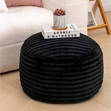 Asuprui Puf otomano sin relleno otomano reposapiés puf redondo de 20 x 20 x 12 pulgadas silla plegable para sala de estar recámara rayas negras - Cubierta de puf negra sin relleno - Ver 2