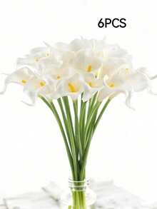 12pcs/6pcs/1pc White Artificial Calla Lily Flowers, 40cm Length, PU Material, Artificial Calla Lily Bouquet, Suitable For Home Wedding Decor, Indoor/Outdoor Decor, Garden Decor, Party Decor, Boho Style Decor, Holiday Party Decor, Mother's Day Birthday Celebration, Daily Gift - White - View 12