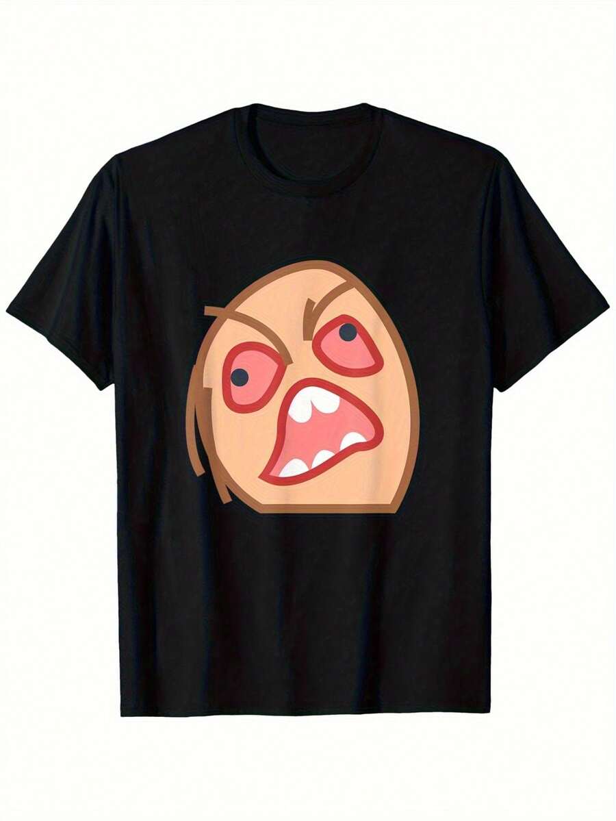 Camiseta Gráfica para Hombre con Diseño de Troll Enojado Negro - Diseño Divertido de Cómic. Camiseta ligera de corte holgado, manga corta y cuello redondo para uso casual y festivo. Comodidad para todas las estaciones. Camiseta elegante. Ropa cómoda. Ropa Festiva. Estilo bohemio. Material no elástico. Tela de fácil cuidado