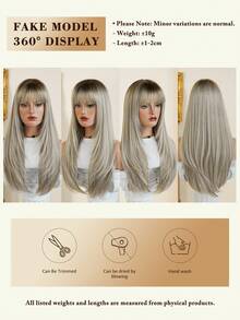 NICKY WALL 24 Inch Layered Gray Ombre Wigs For Women Long Straight Dark Roots Wigs With Bangs, High Density Fluffy Synthetic Heat Resistant Fiber Hair Wig For Daily Wear,Festival Party Use - Gray Ombre - View 6