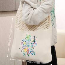 Women's Tote Bag, Large Capacity Knitted Hollow Mesh Beach Bag In Summer Vacation Style, Cute Octopus Pattern, Spring Holiday And Mother's Day Gift For Her - White - View 5