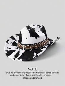 Mũ cao bồi unisex bằng polyester in hình bò sữa - Trang trí đầu bò bằng da và đinh tán, hoàn hảo cho cưỡi ngựa, du lịch ngoài trời, tiệc cao bồi và sử dụng hàng ngày. - Nhiều màu - Xem 11
