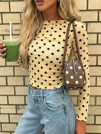 New Arrival Semi-Transparent Fashionable Elegant Polka Dot Knit Sweater Top, Suitable For Daily, Date, Street, Airport, Music Festival Wear, All Seasons Spring Casual Vacation