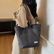 1 pièce Sac fourre-tout style décontracté mode de Hong Kong, sac à bandoulière zippé grande capacité, sac de courses pratique pour le travail et l'usage quotidien - Noir - Voir 3