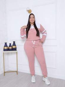 Women's Two-Tone Crepe Knit Set With Hood And Front Pocket – Comfortable And Stylish Look. - Rusty Rose - View 2