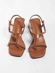 2025 Spring/Summer New Brown Suede Round Toe Chunky Heel Open Toe High Heel Sandals For Women,Kitten Heels,Flip Flops - Brown - View 6