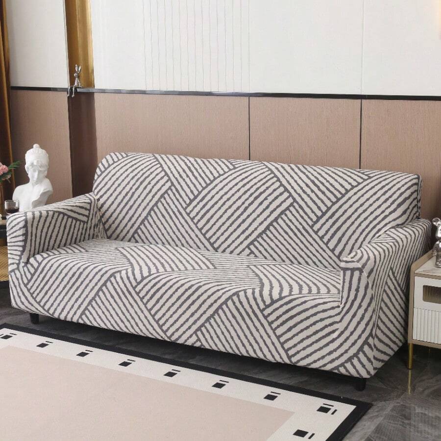 1 tấm bọc ghế sofa màu mơ nhạt sang trọng, họa tiết sọc kim cương, trang nhã và tinh tế, chống trượt và chống mài mòn, có thể tháo rời và giặt được, thời trang cho gia đình. - Xám - Xem 1
