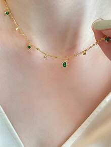 Collar con Aspecto de Diamante Brillante, Accesorio Diario Premium - Amarillo Oro - Ver 2