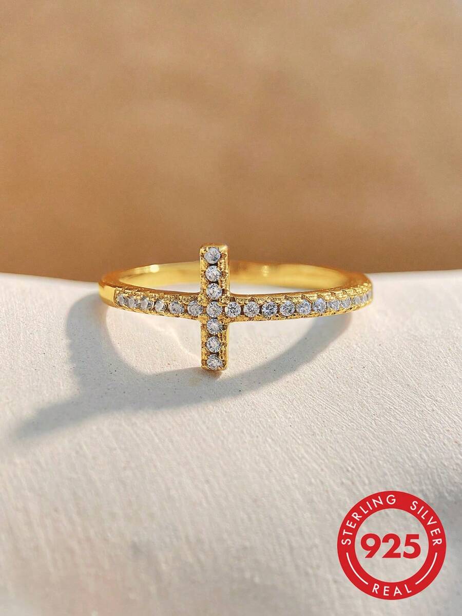 1pc Elegant Luxury S925 Sterling Silver Cross T-Shape Ring, Women's Jewelry Gift, Birthday Gift, Party Gift - Cross T Ring - View 1