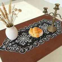 Multi-Size Solid Color Hollow Embroidered Tablecloth, Table Runner For Home Gatherings, Dining Table, Coffee Table, TV Cabinet, Shoe Cabinet, Chest Of Drawers Decor - Black - View 4