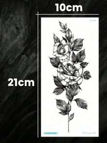 2pcs Waterproof Temporary Transfer Tattoo, Water Transfer Paper, Vintage Boho Gothic Style, Sketch Rose & Mandala Flower Pattern, Delicate Line Details, Long Lasting Fake Tattoo Stickers, Body Art Decals For Women, Suitable For Chest, Shoulder - Black - View 7