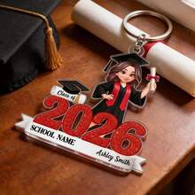 Llavero de acrílico personalizado, regalo conmemorativo de graduación personalizado 2026, regalo de graduación de escuela secundaria/universidad, nombre personalizado, estilo de graduación y regalo escolar, llavero de acrílico de graduado de dibujos animados, regalo para ella - Llavero conmemorativo de la graduación X - Ver 6