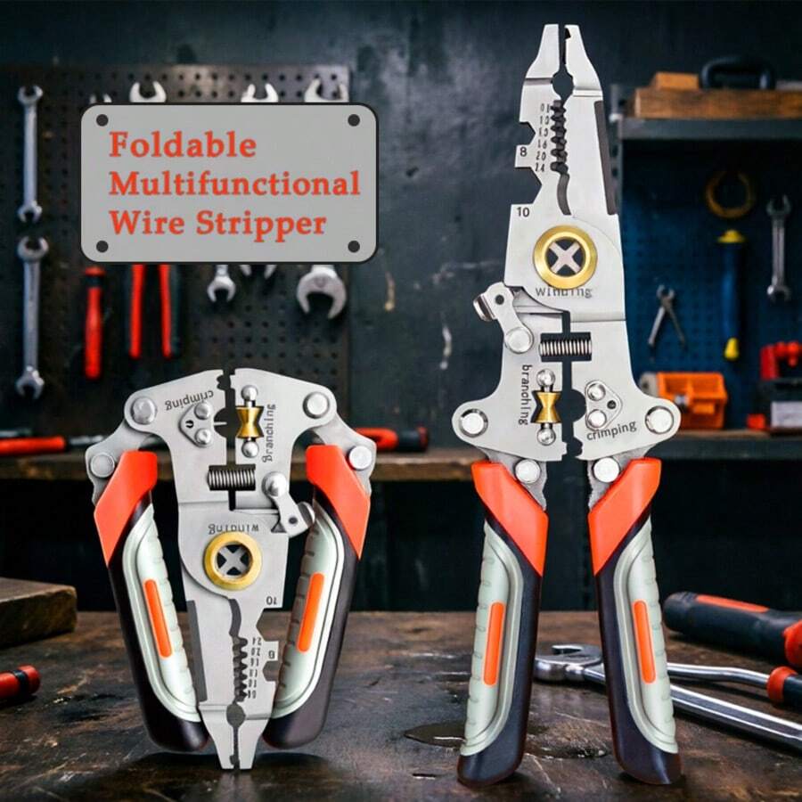 1个可折叠剥线钳，多功能：绕线、剥线、分线、剪线、剥皮、压接、拧线，便携式，家用必备，适用于电工和汽车维修。 - 三色柄 - 查看 1