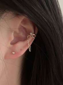 1pc Elegant Gold-Tone Copper Alloy Clip-On Earring, Versatile For Women's Daily, Festival And Party Wear - Gold - View 2