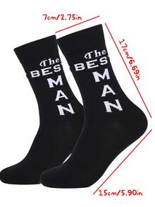 1 par de calcetines casuales cómodos y transpirables con diseño de letra para padrinos de boda, diseño unisex adecuado para uso al aire libre, para todas las estaciones - negro - Ver 7